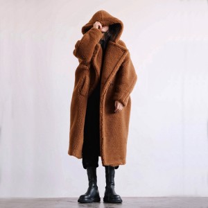 Autumn and winter casual faux fur coat women's coat mid to long style European and American hooded lapel fashionable lamb fur temperament trend