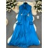 Long sleeved dress for women in spring 2024, new French retro elegant bow tie tie, waist cinching, big swing chiffon skirt