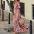 Spot 2024 Autumn New Cross border Women's Fashion Printed V-neck Bohemian Medium length Dress