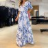 FD1283 in stock 2024 summer new cross-border women's fashionable V-neck loose medium long printed dress