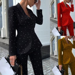 FD510 in stock 2022 autumn and winter new item European and American women's black polka dot long sleeved suit jacket two-piece set