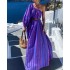 Spot Cross border European and American Women's Wear 2024 Spring/Summer New Fashion Stripe Slanted Shoulder Mid length Holiday Dress