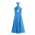 Foreign trade 2024 autumn new women's slim fit small pleated underwear style hanging neck collar long dress 3564152