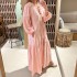 FD1315 in stock 2024 autumn new cross-border women's fashion V-neck bubble sleeve bohemian cotton and linen dress