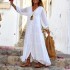 FD536 in stock 2024 cross-border women's summer and autumn bohemian solid color V-neck loose long sleeved cotton and linen dress