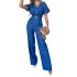 FD1287 in stock 2024 cross-border summer new women's fashion temperament V-neck short sleeved straight leg jumpsuit