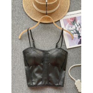 Leather jacket for women, European and American ins, hot and spicy camisole vest for women, niche, chic, high-end, versatile, spicy girl short jacket