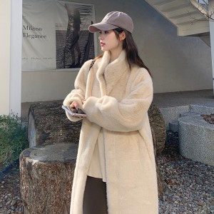 2024 new winter Korean version environmentally friendly fur coat for women, medium to long, fashionable plus size stand up collar plush temperament coat