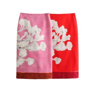 Foreign Trade 2024 Spring New Women's Fashion European and American Style Versatile Linen Blended Printed Half Skirt 2394119