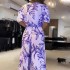 FD1283 in stock 2024 summer new cross-border women's fashionable V-neck loose medium long printed dress