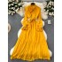 Long sleeved dress for women in spring 2024, new French retro elegant bow tie tie, waist cinching, big swing chiffon skirt