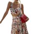 2024 European and American women's cross-border women's fashion temperament printed beach suspender skirt two-piece set in stock