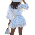 In stock 2024 European and American women's autumn new item cross-border polka dot printed bubble sleeves fashionable cake mini dress