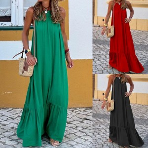 FD1450 in stock 2023 spring/summer new cross-border women's fashionable sleeveless hanging neck long beach dress