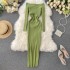 2019 new trendy and sexy cross shoulder slim knit mid to long goddess style dress for women in autumn and winter