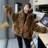 New autumn and winter leopard print baseball jersey sweatshirt, faux fur jacket, women's slim fit faux mink fur casual plush