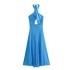 Foreign trade 2024 autumn new women's slim fit small pleated underwear style hanging neck collar long dress 3564152