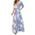 FD1283 in stock 2024 summer new cross-border women's fashionable V-neck loose medium long printed dress