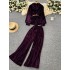 Light mature style, high-end feeling, tied waist, soft and sticky velvet long sleeved shirt, two-piece set, women's autumn high waist wide leg pants