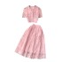 High end socialite style set, women's French lace hook flower bubble sleeve shirt two-piece set, high waist slimming skirt