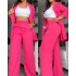 2024 European and American Foreign Trade Women's Clothing Elegant Solid Color Split Sleeve Collar Suit Pocket Straight Leg Pants Set