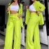 2024 European and American Foreign Trade Women's Clothing Elegant Solid Color Split Sleeve Collar Suit Pocket Straight Leg Pants Set