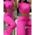 2023 European and American style autumn women's sexy round neck backless slim fit and lifted buttocks solid color micro flared jumpsuit sportswear