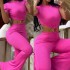 2023 European and American style autumn women's sexy round neck backless slim fit and lifted buttocks solid color micro flared jumpsuit sportswear