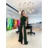 2023 European and American Summer Women's Fashion Sexy Slant Collar Off Shoulder Waist Drawdown with Floor Draping Vacation Style Solid Color Dress