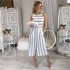 2023 European and American foreign trade women's clothing elegant backless camisole striped cotton and linen seven part wide leg jumpsuit