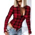 Cross border e-commerce independent station European and American women's clothing temperament plaid long sleeved jumpsuit