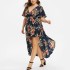 2023 Summer Amazon New Collection Waist Printed Irregular V-neck Dress with Split Bottom