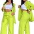 2024 European and American Foreign Trade Women's Clothing Elegant Solid Color Split Sleeve Collar Suit Pocket Straight Leg Pants Set