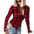 Cross border e-commerce independent station European and American women's clothing temperament plaid long sleeved jumpsuit