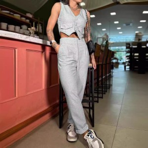 2024 New Amazon Cross border Women's Clothing Style Solid Color Sleeveless Vest Suit Casual Pants Two Piece Set