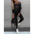 2024 European and American foreign trade women's clothing elegant V-neck rhinestone long sleeved top+slim pants two-piece set