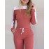 2023 European and American Spring Cross border New Outdoor Sports Color blocked Long sleeved Pants Comfortable Casual Set for Women