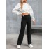 2024 Amazon European and American Fashion New Women's Casual Straight Pants High Waist Button Elastic Band Multiple Pockets