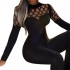 2024 European and American women's fashion splicing sexy diamond mesh waist cinching slim fit micro trumpet jumpsuit