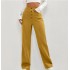 2024 Amazon European and American Fashion New Women's Casual Straight Pants High Waist Button Elastic Band Multiple Pockets