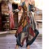 2024 Summer Amazon Cross border Retro Bohemian Style Women's Printed Strap Top V-neck Strap One Piece Pants Skirt