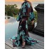 2024 Summer Cross border Off Shoulder Hanging Neck Retro Printed Long Sleeve Dress for Women in Europe and America