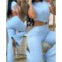 2023 European and American style autumn women's sexy round neck backless slim fit and lifted buttocks solid color micro flared jumpsuit sportswear