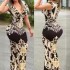 2023 Amazon European and American Summer Women's Sexy Fashion V-neck Sleeveless Printed Bag Hip Long Dress