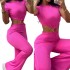 2023 European and American style autumn women's sexy round neck backless slim fit and lifted buttocks solid color micro flared jumpsuit sportswear