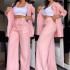 2024 European and American Foreign Trade Women's Clothing Elegant Solid Color Split Sleeve Collar Suit Pocket Straight Leg Pants Set