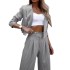 2024 European and American foreign trade women's clothing temperament casual striped short style lapel suit straight leg pants set