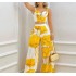 2024 Summer Amazon Cross border European and American Foreign Trade Women's Printed Strap Top Wide Leg Pants Set