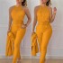 Amazon AliExpress 2024 Spring/Summer European and American New Fashion Top Solid Color Pants Set Two Piece Set with Belt