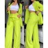 2024 European and American Foreign Trade Women's Clothing Elegant Solid Color Split Sleeve Collar Suit Pocket Straight Leg Pants Set